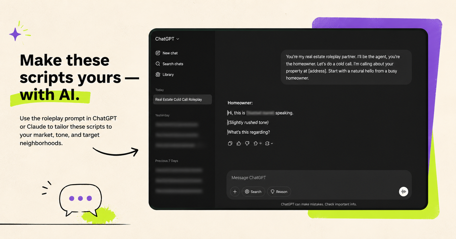 Using ChatGPT to roleplay a real estate cold call before dialing