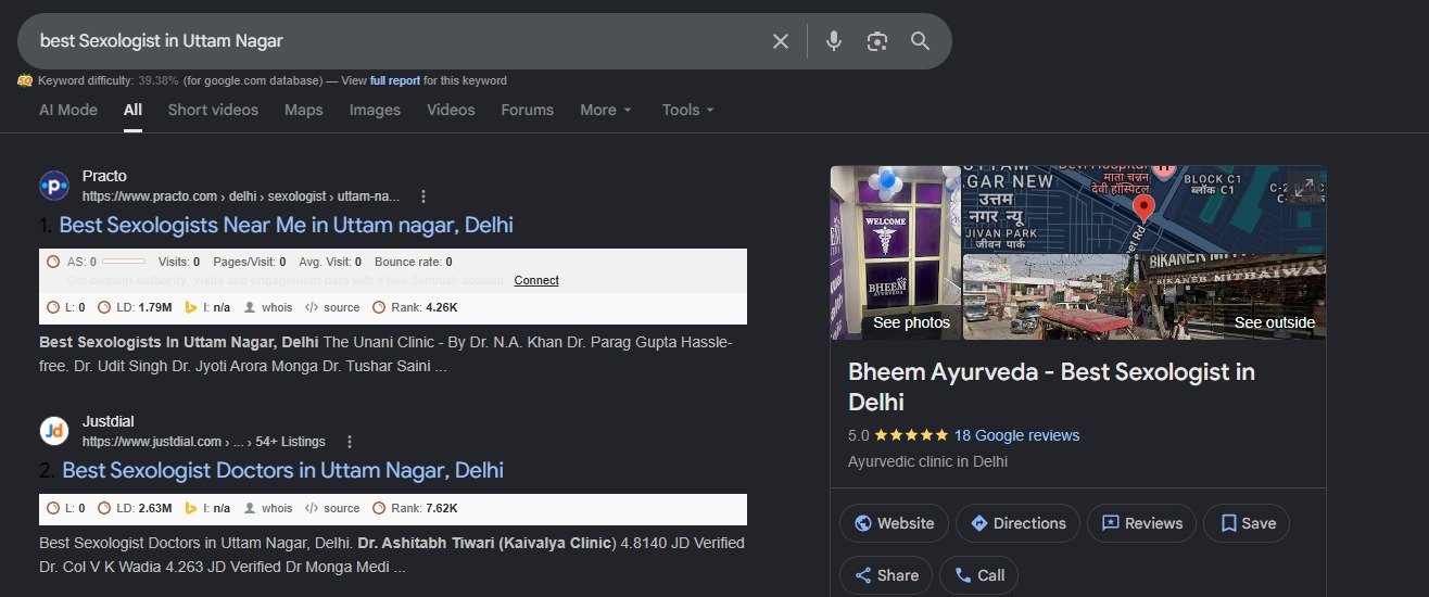 Bheem Ayurveda Google Business Profile with 5.0 stars and 18 reviews