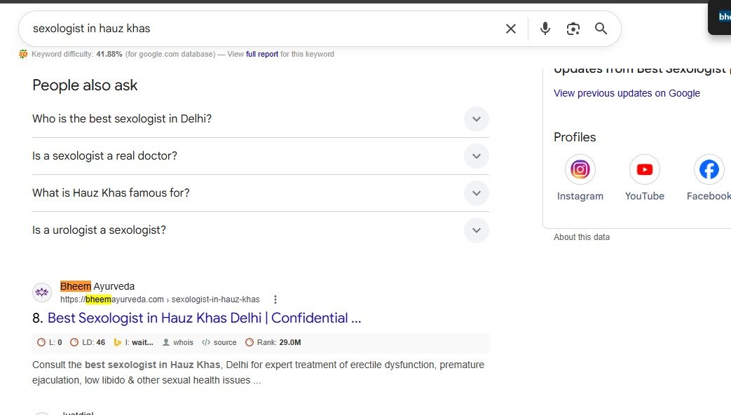 Bheem Ayurveda ranking on Google for a Hauz Khas query