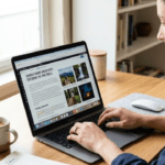 person working on blog with images and alt text optimization on laptop