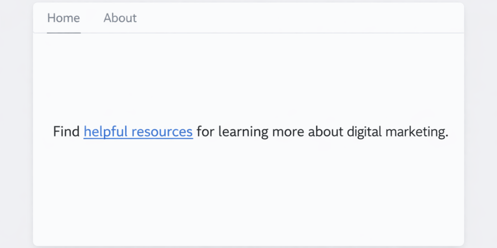 Minimal blog page interface with a sentence where the phrase “helpful resources” is highlighted as a clickable hyperlink